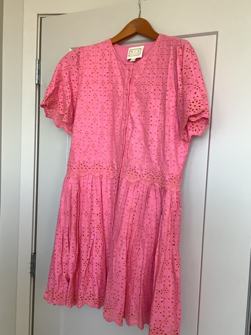 Sail to Sable Pink Eyelet Short Sleeve Cotton Dress